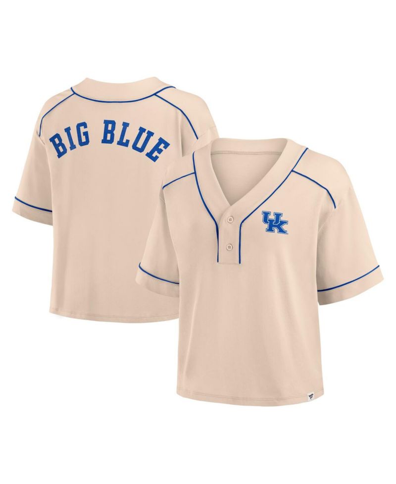 Women's Tan Kentucky Wildcats Oversized Dominant Force Cropped V-Neck T-Shirt