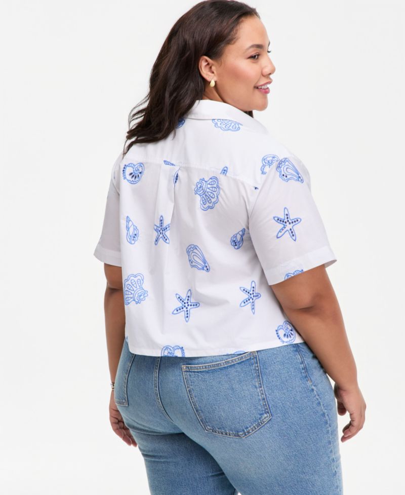 Trendy Plus Size Cotton Eyelet-Embroidered Blouse