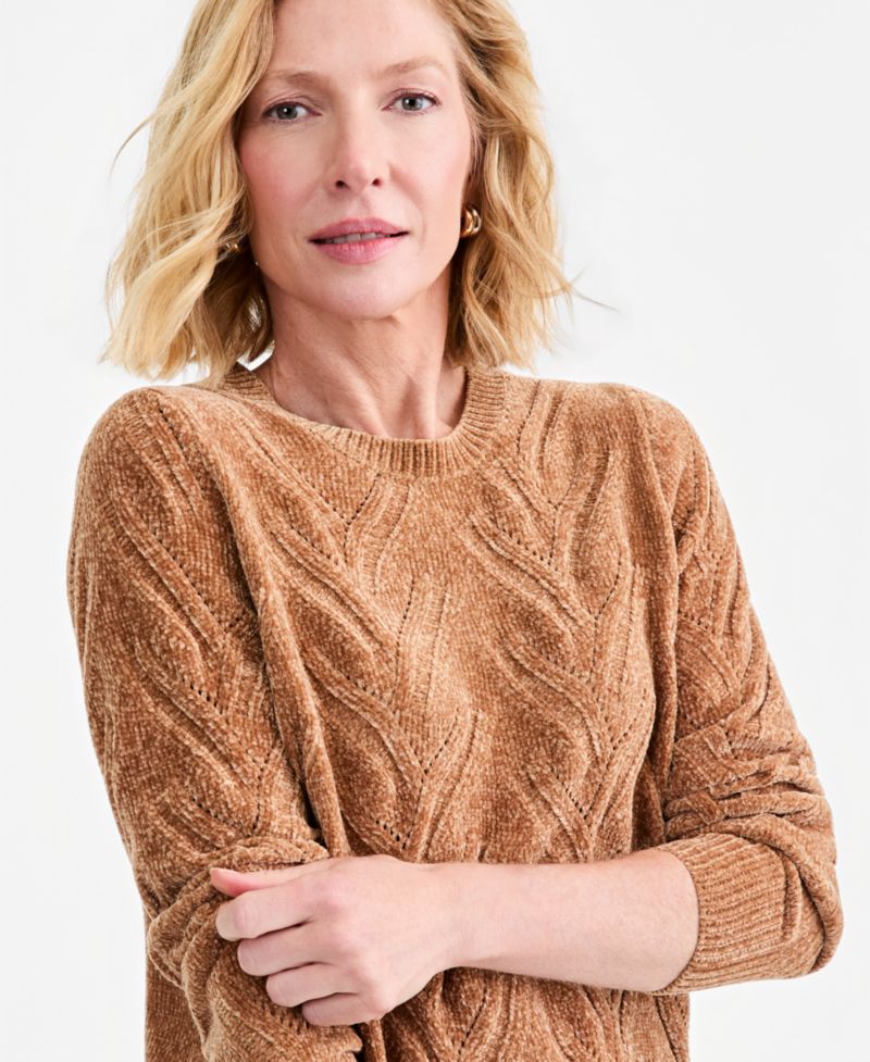 Women's Chenille Cable-Knit Crewneck Sweater