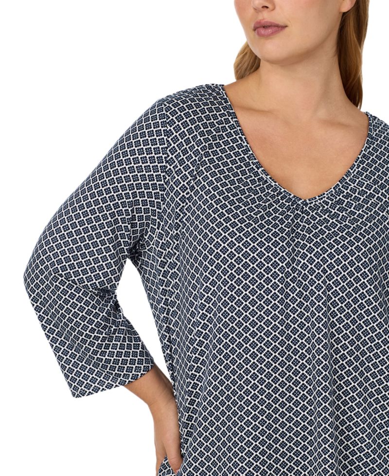 Plus Size V-Neck 3/4-Sleeve Top and Long Pants, 2-Piece Set