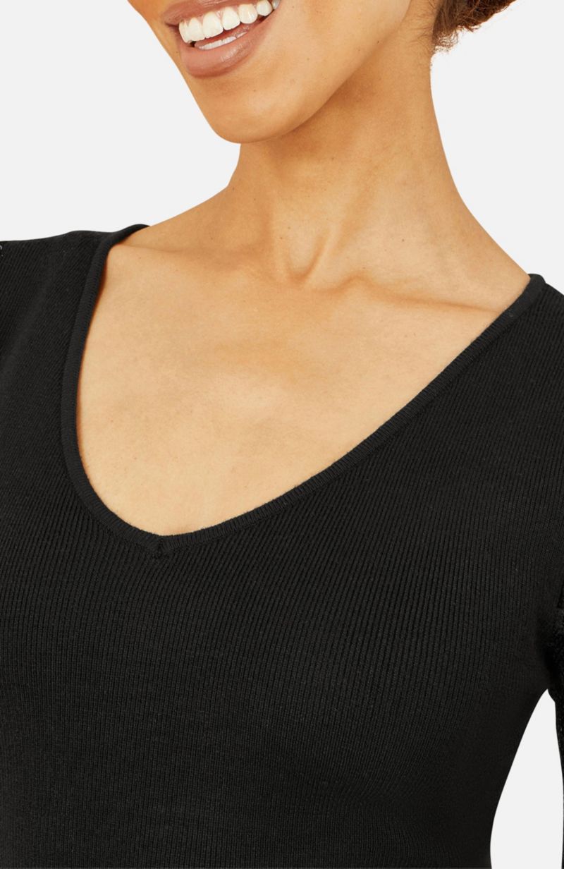 Women's Knitted Fitted Dress With Sequin Sleeves