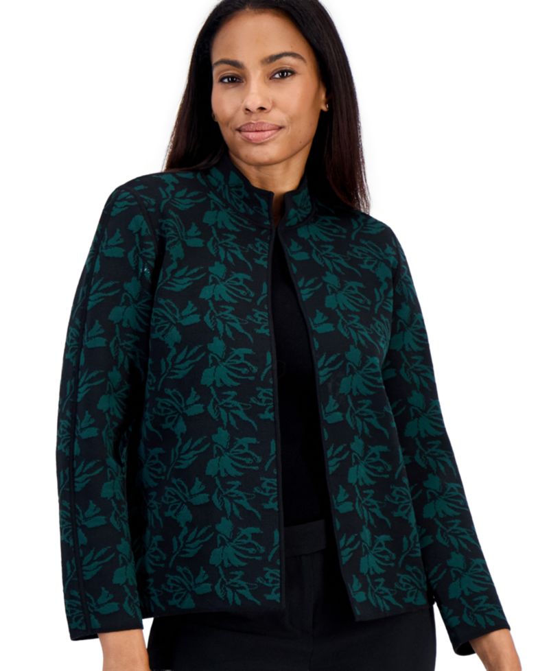 petite Open-Front Floral Cardigan