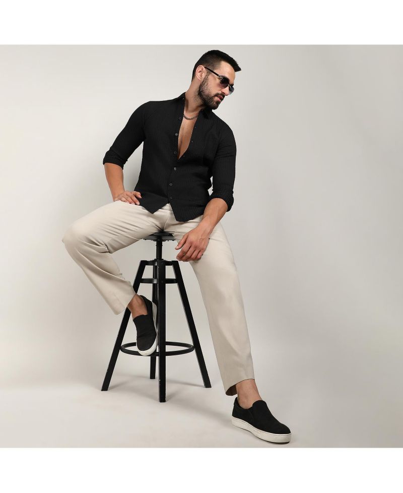 Men's Onyx Black Chain-Creased Shirt