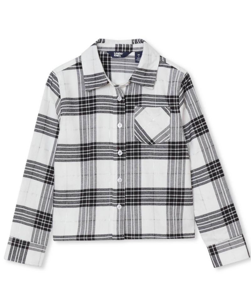 Girls Long Sleeve Cropped Flannel Shirt