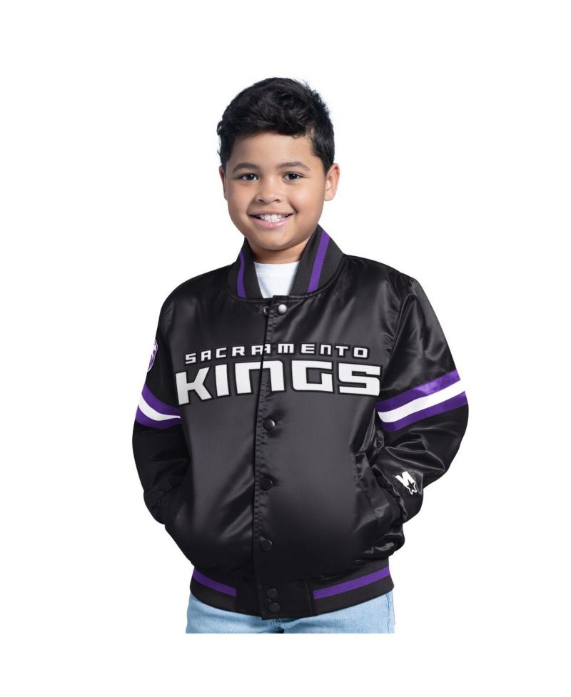 Big Boys and Girls Black Sacramento Kings Scrimmage Full-Snap Varsity Jacket
