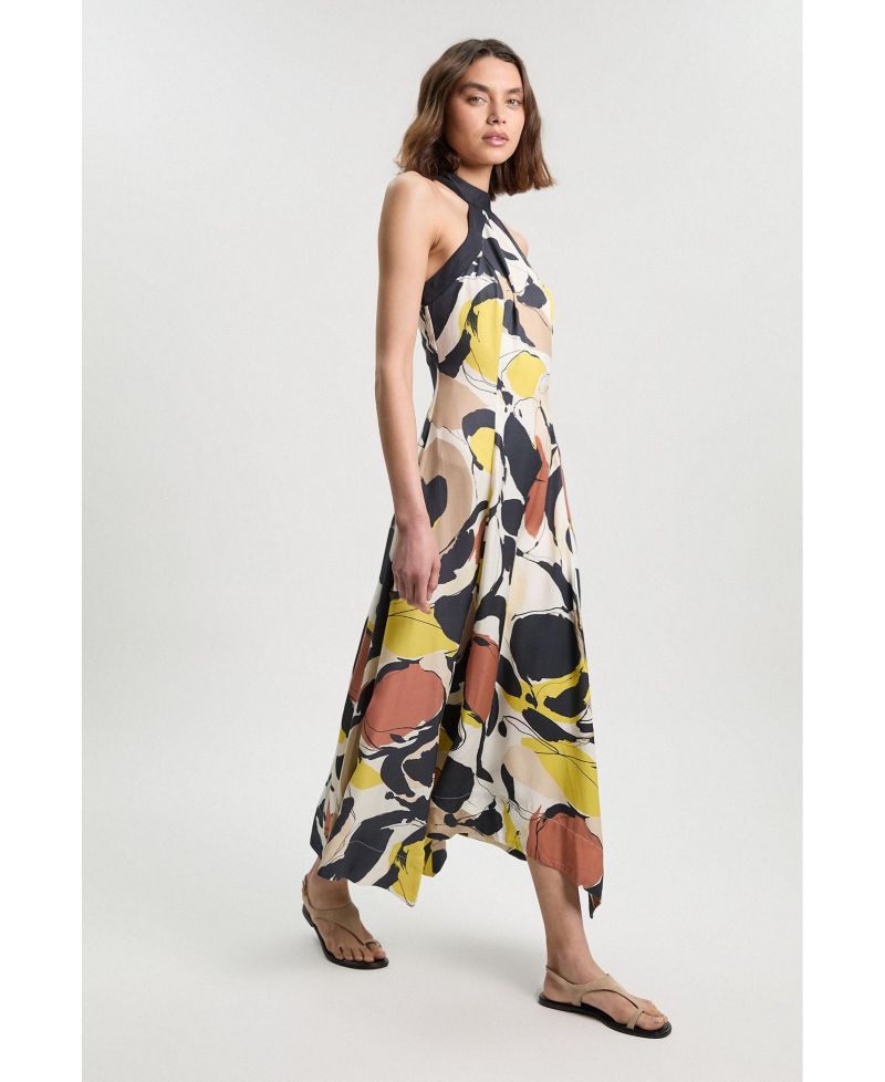 Women's Petite Abstract Print Halter Maxi Dress