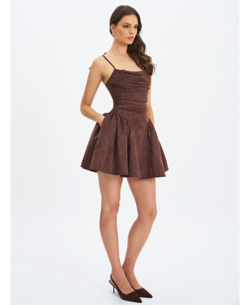 Women's Raisa Mahogany Suede Ruched Mini Dress