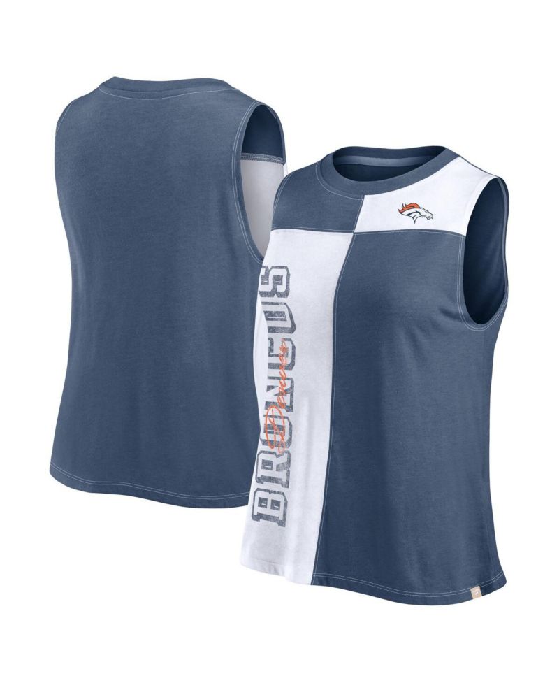 Women's Navy/White Denver Broncos Script Color Block Tank Top
