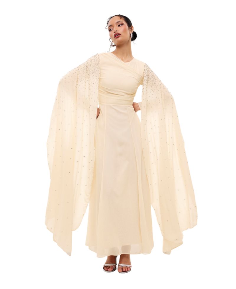 Women's Sequin-Embellished Cape-Style Sleeves Maxi Dress