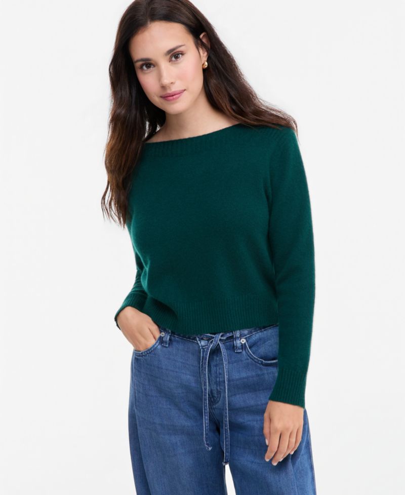 Plus Size 100% Cashmere Boat-Neck Sweater