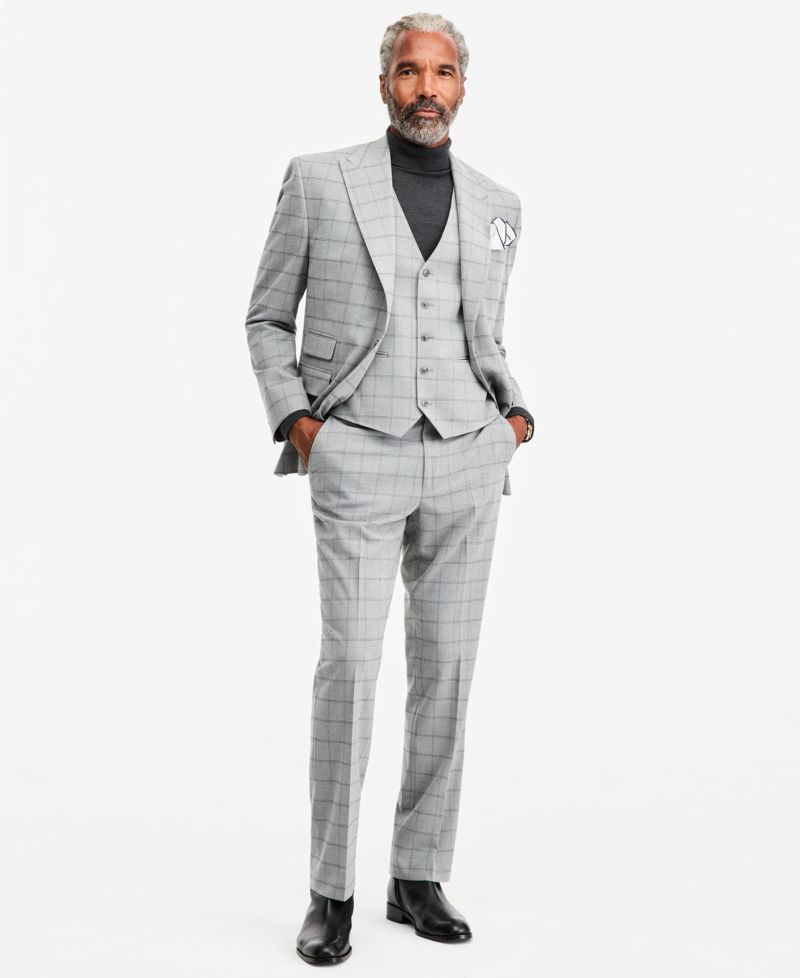 Men's Classic-Fit Gray & Black Check Suit Separate Pants