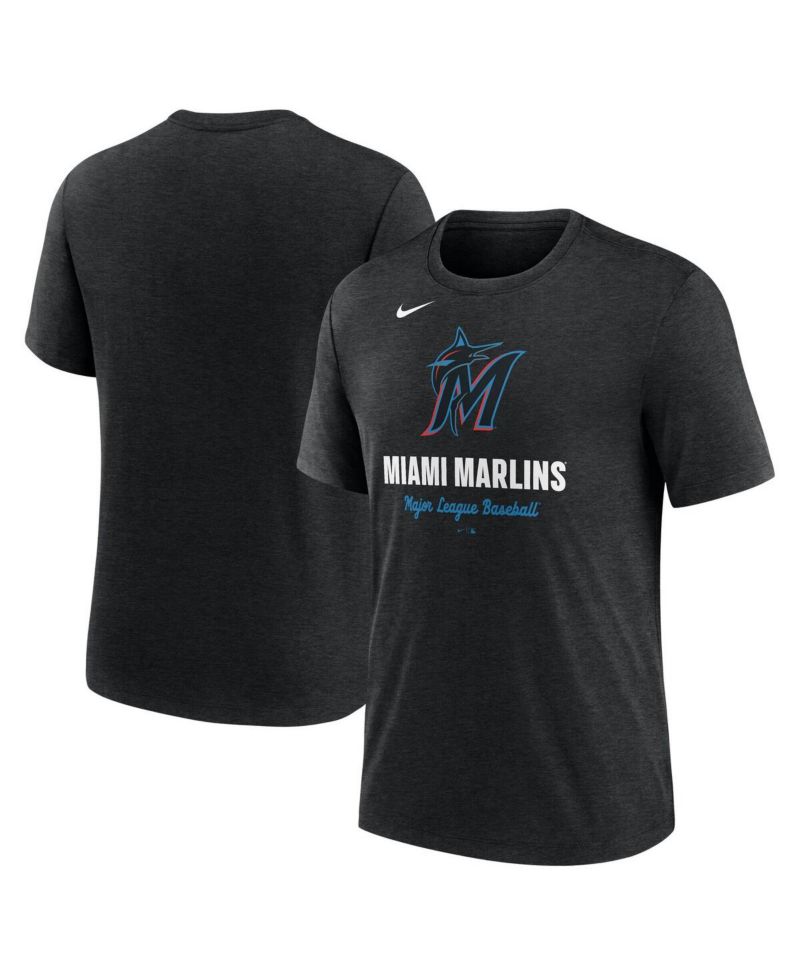 Men's Heather Black Miami Marlins Logo Tri-Blend T-Shirt