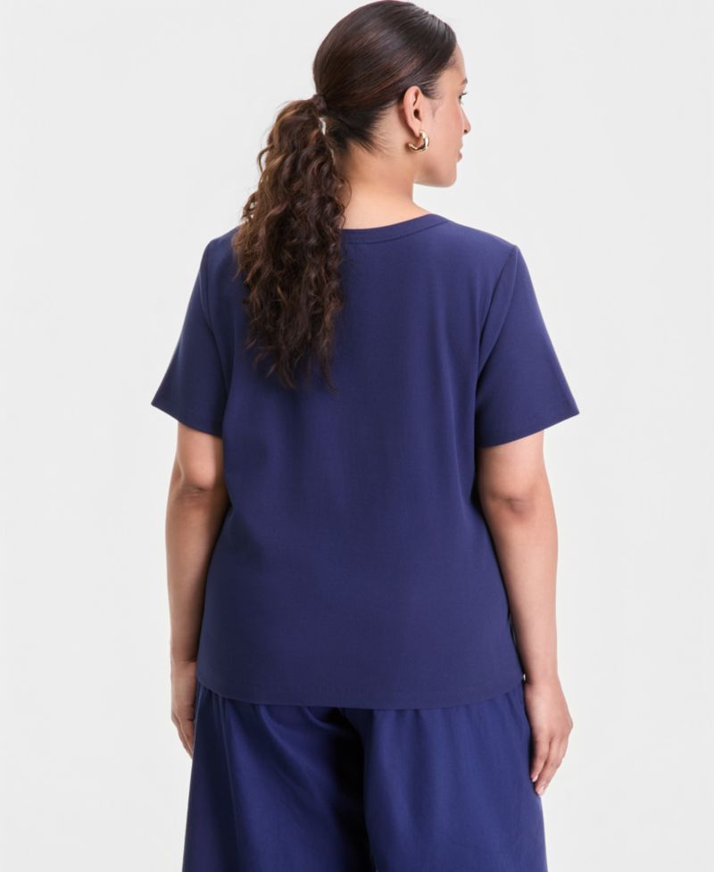 Plus Size Short-Sleeve Crochet Embellished T-Shirt