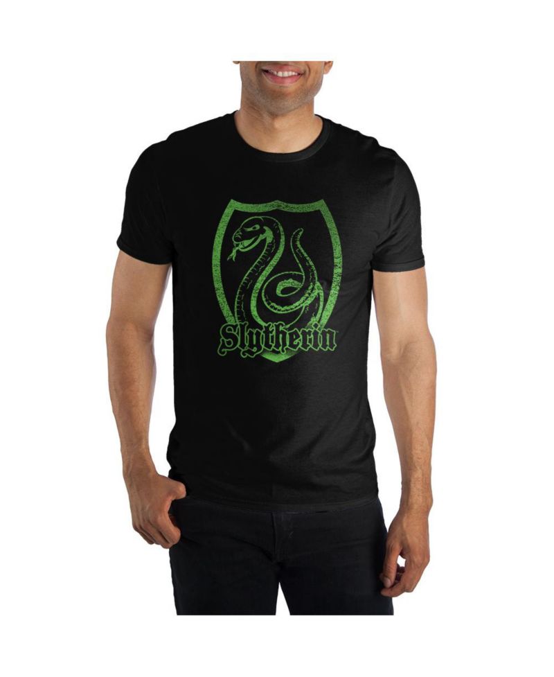 Men's Slytherin Logo Specialty Soft Hand Print Black Tee T-Shirt Shirt-3XLB