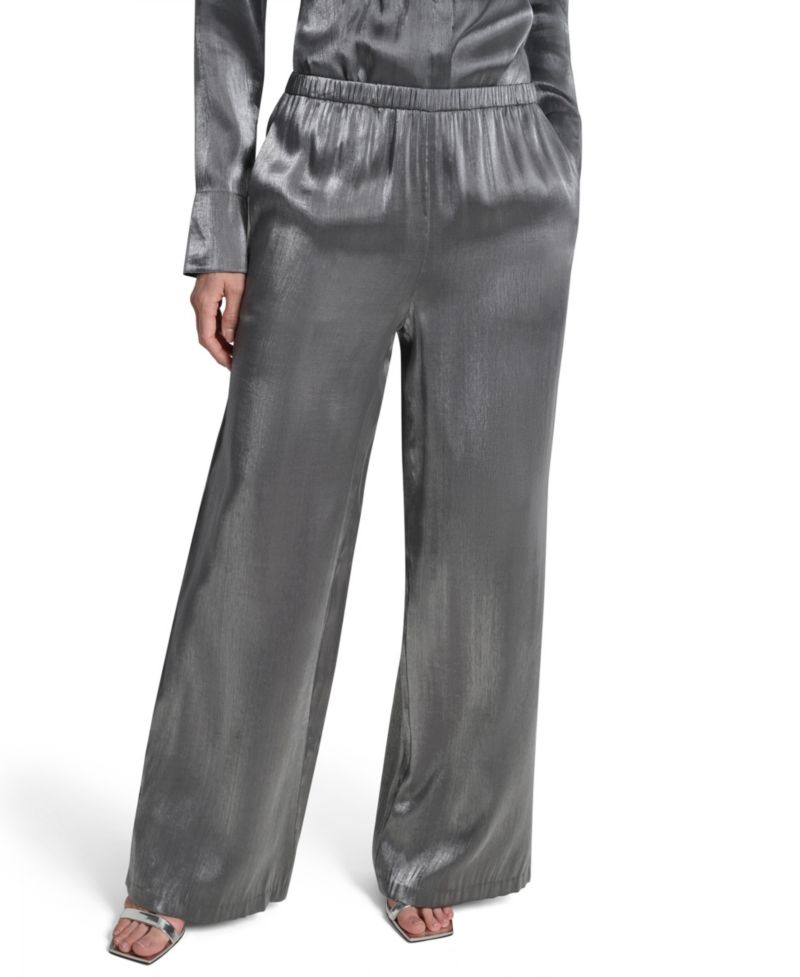 Petite East River Shine Wide-Leg High-Rise Satin Pants