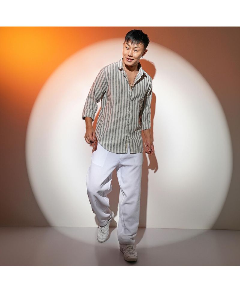 Men's Charcoal Grey Heathered-Stripe Shirt