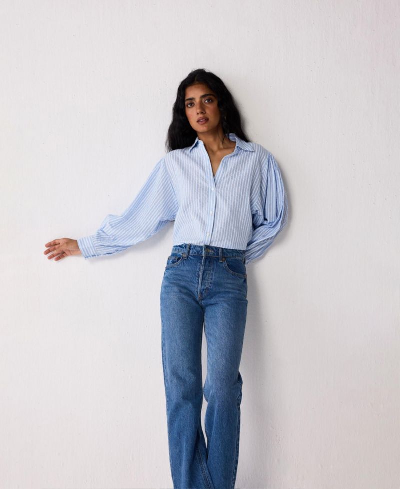 Women's Long Balloon Sleeves Striped Shirt