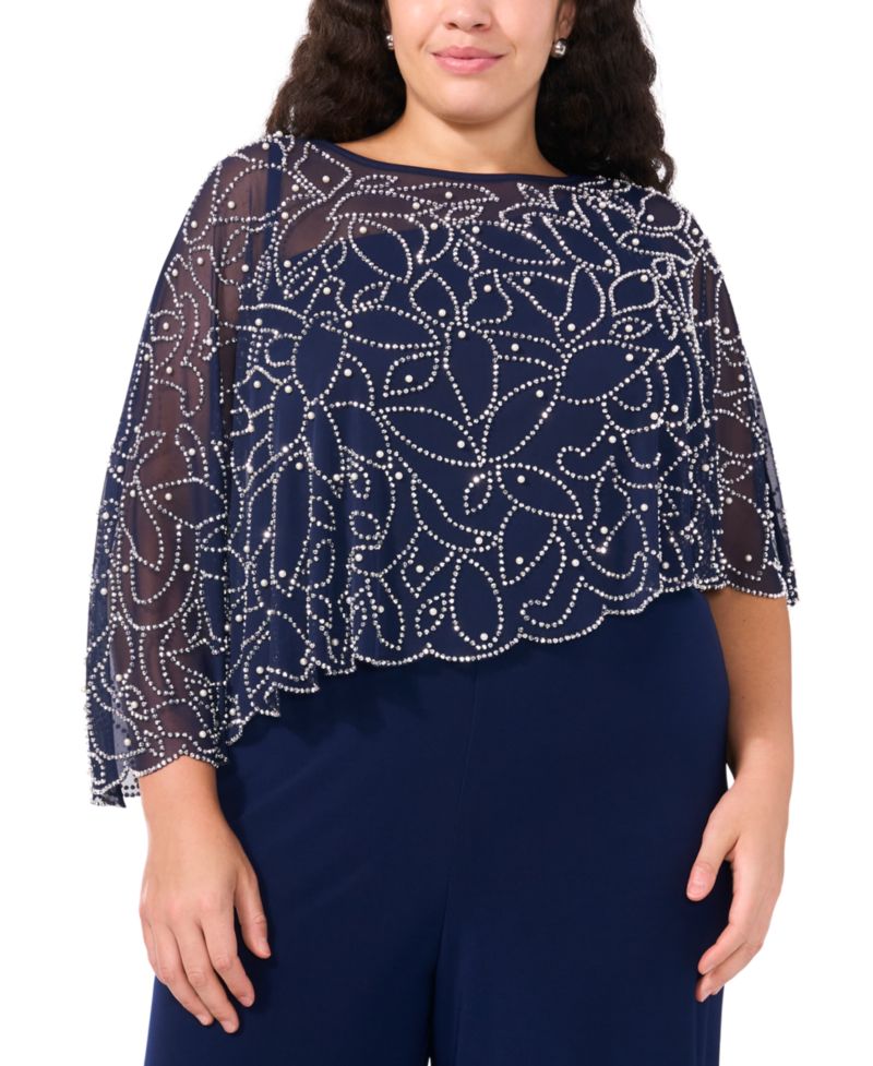 Plus Size Embellished Overlay Wide-Leg Jumpsuit