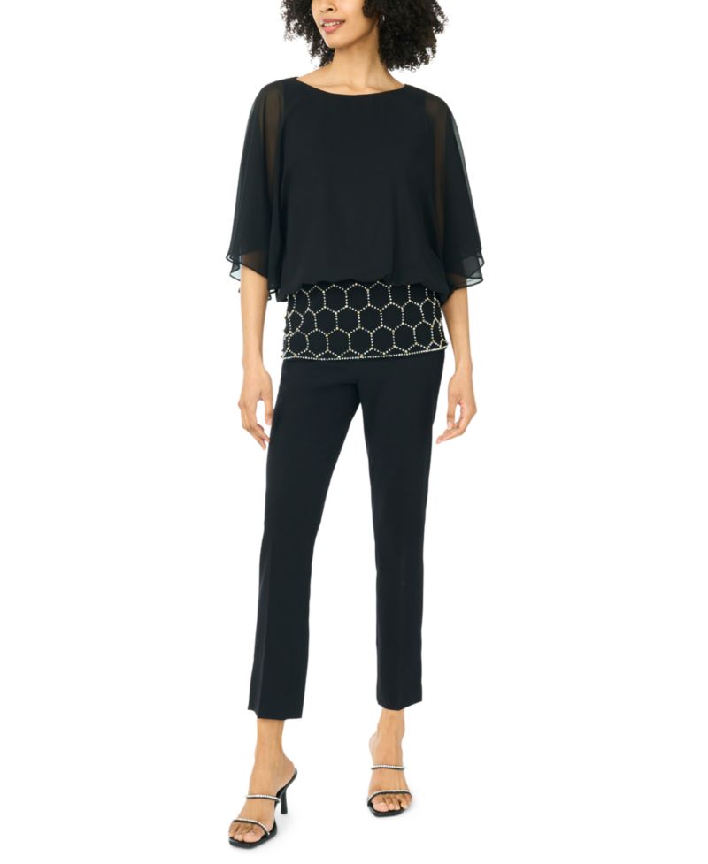 Women's Embellished Popover Crewneck Blouse