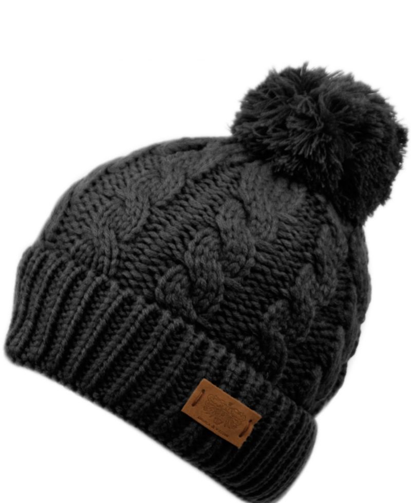 Cable Pom Beanie with Sherpa Lining