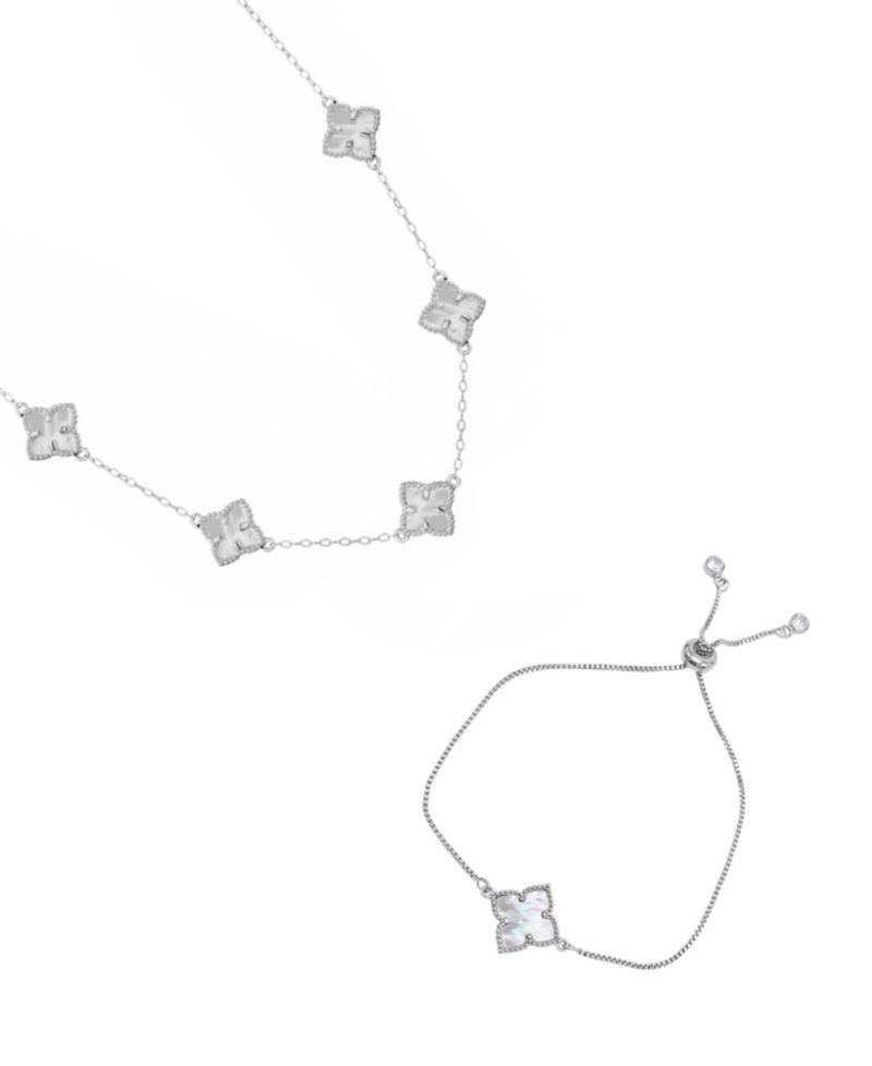 Imitation Pearl Silver 2-Pc. Flower Set