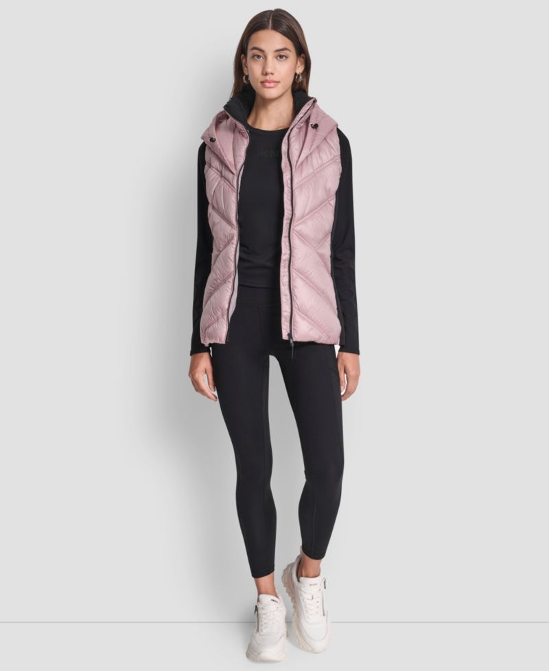 Women's Contrast Collar Hooded Puffer Vest