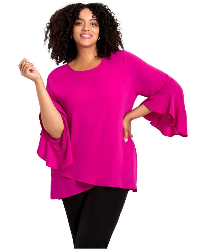 Plus Size Ruffle Sleeve Tulip Hem Women's Blouse