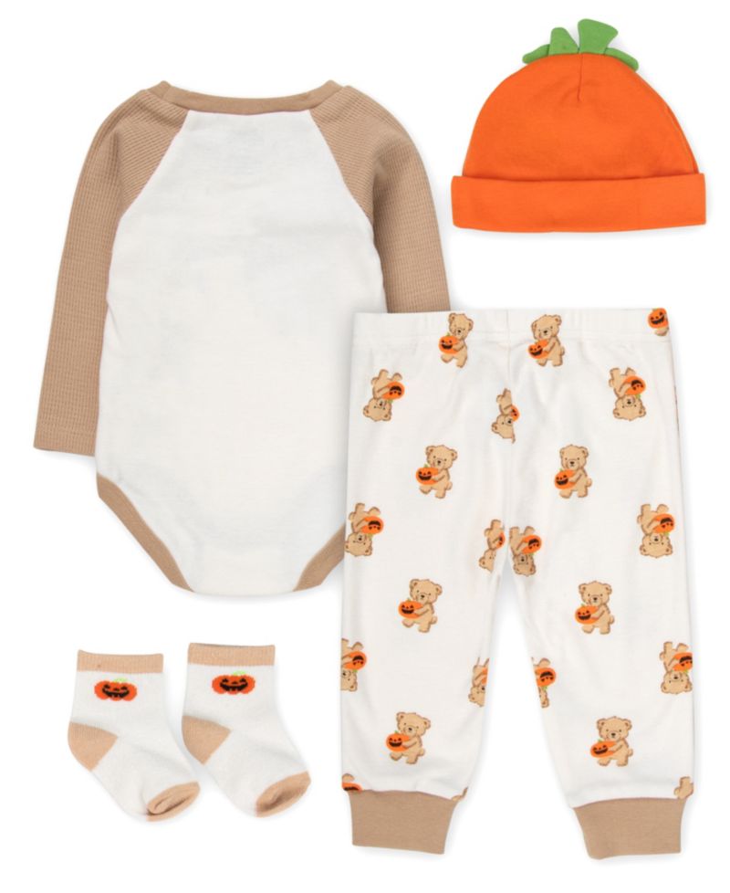 Baby Boys' My First Halloween Bear Bodysuit, Jogger Pants, Socks and Hat, 4-Piece Set