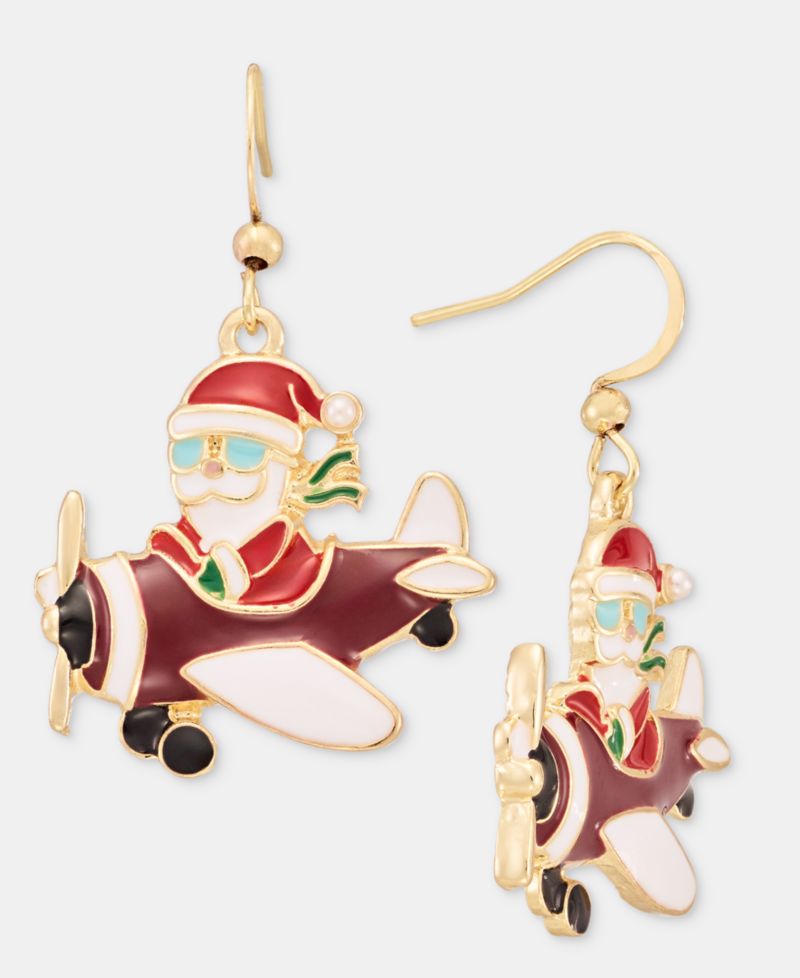 Santa Claus Pilot Plane Drop Earrings