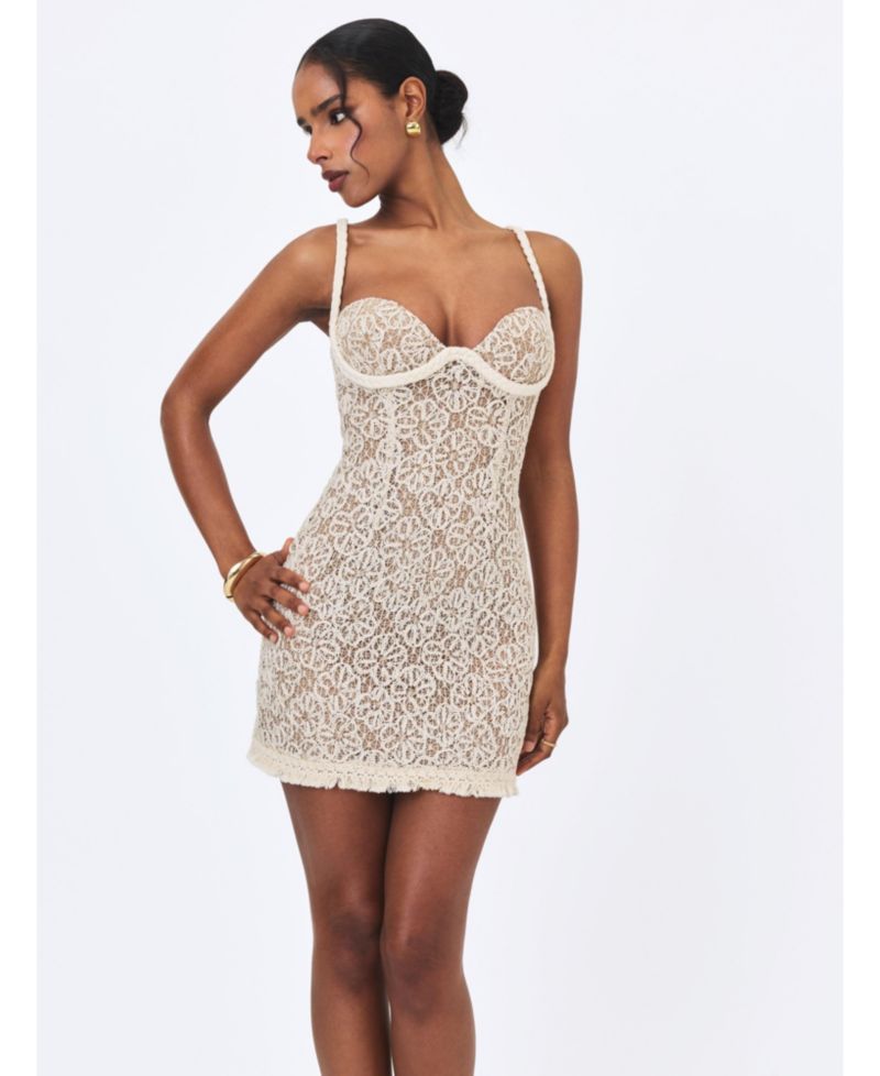 Women's Taliyah Braided-Strap Chunky-Lace Sweetheart Mini Dress
