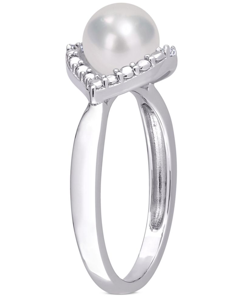 Cultured Freshwater Pearl (7mm) & Lab-Created White Sapphire Accent Ring in Sterling Silver