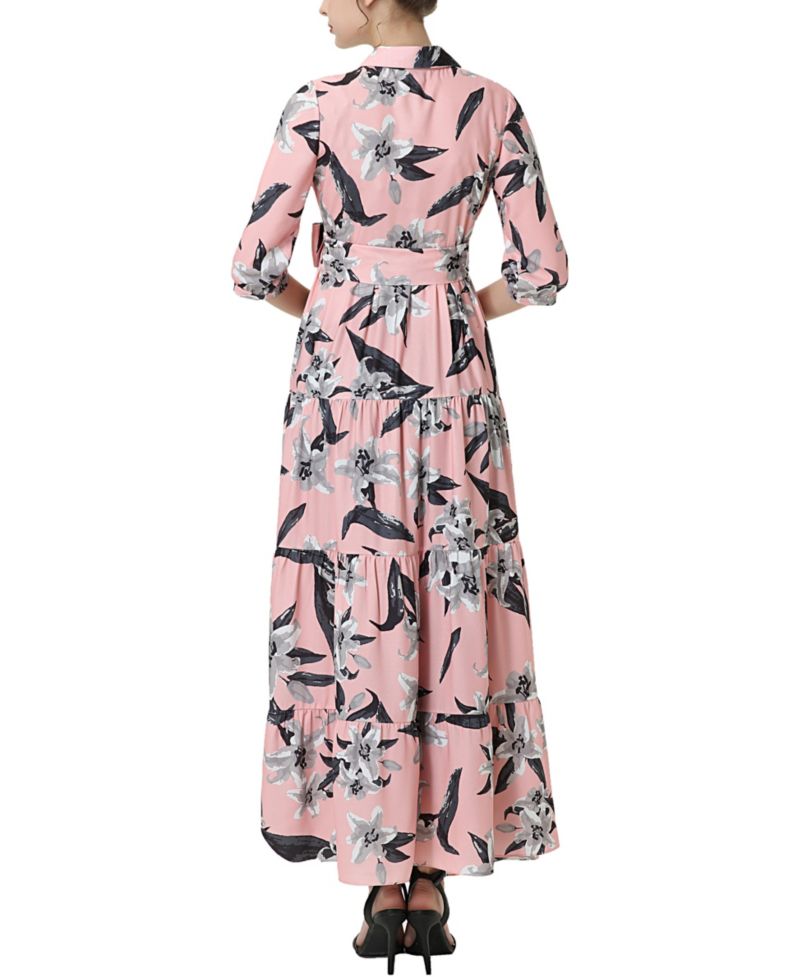 Women's Matenrity Floral Print Nursing Maxi Shirt Dress