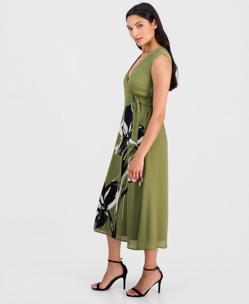 Petite Faux-Wrap A-Line Midi Dress