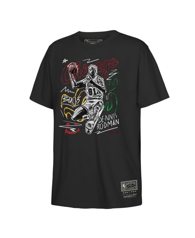 Big Boys and Girls Dennis Rodman Black Chicago Bulls Chalked Up T-Shirt