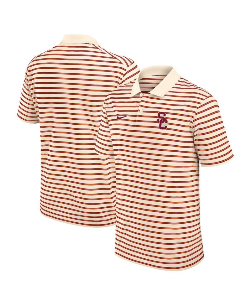 Men's Tan USC Trojans Solid Foundation Striped Performance Polo Shirt