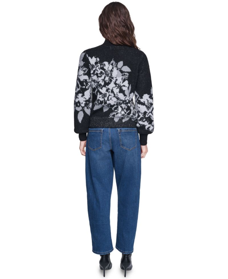 Women's Rose Mock Neck Floral-Print Sweater