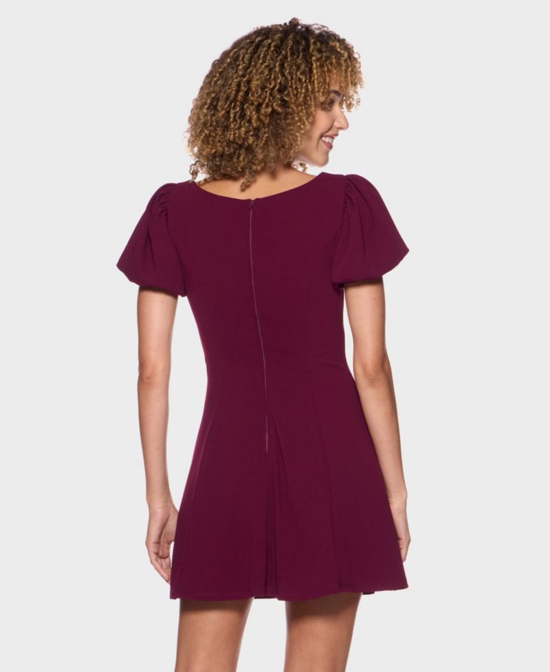 Juniors' Puff Sleeve Fit and Flare Dress
