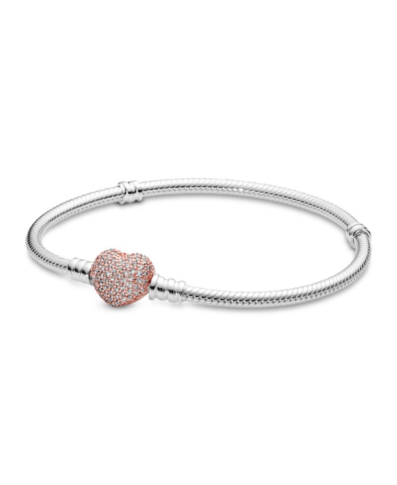Moments Cubic Zirconia Pave Heart Clasp Snake Chain Bracelet