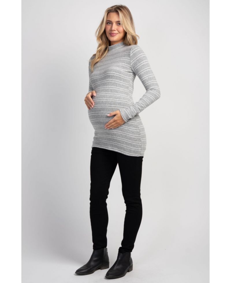 Maternity Striped Mock Neck Long-Sleeve Tunic