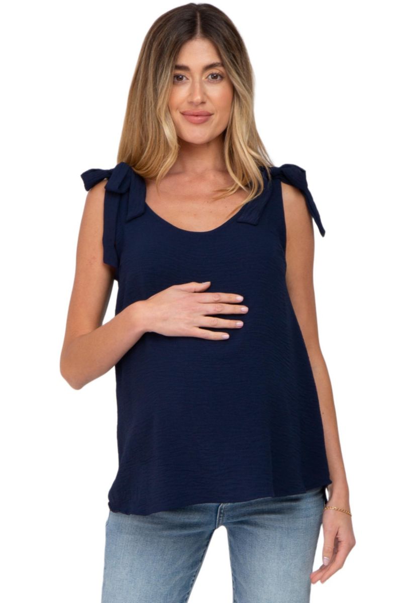 Women's Navy Blue Shoulder Bow Tank Top
