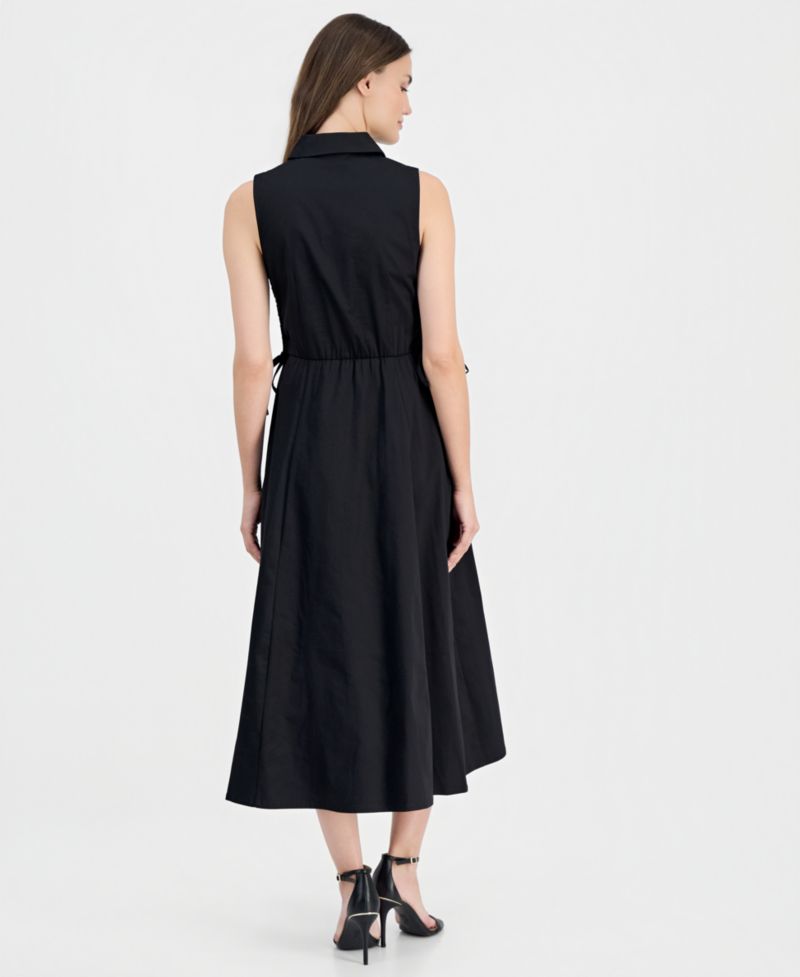 Women's Button-Front Side-Tie-Sleeveless Dress