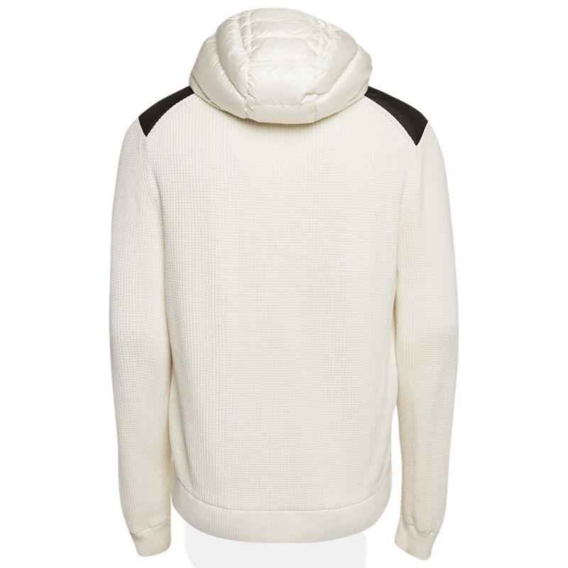 Men's White Logo Print Cotton Knit And Quilted Nylon Down Jacket