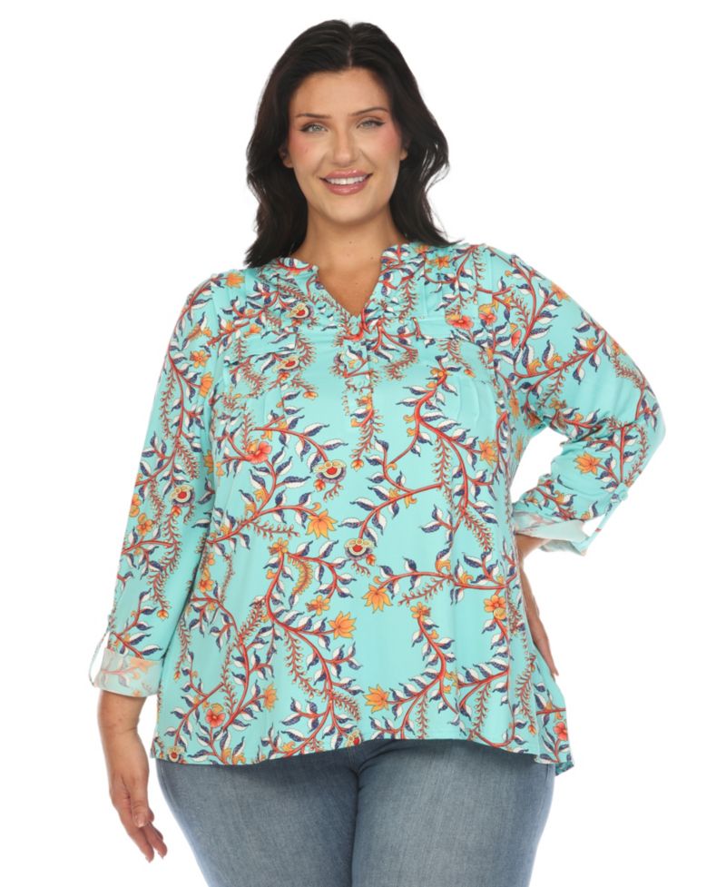 Plus Size Paisley Button Front Tunic Top