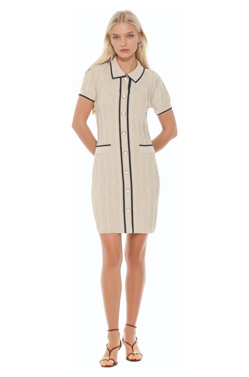Women's Cove Collared Button Down Contrast Knit Dress