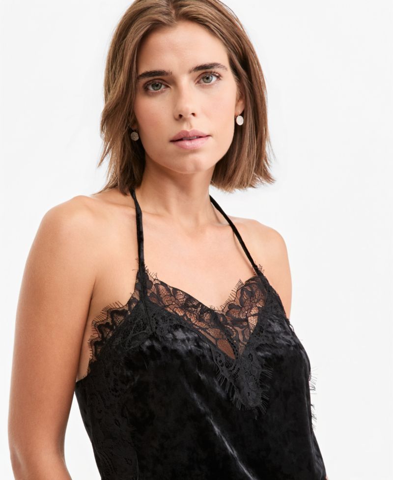 Women's Velvet Lace-Trim Sleeveless V-Neck Camisole