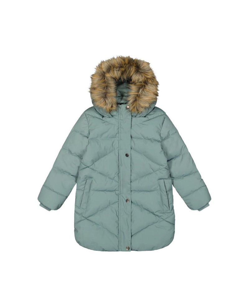 Little and Big Girl ( 6 to 14 ) Long Winter Puffer Coat Sage
