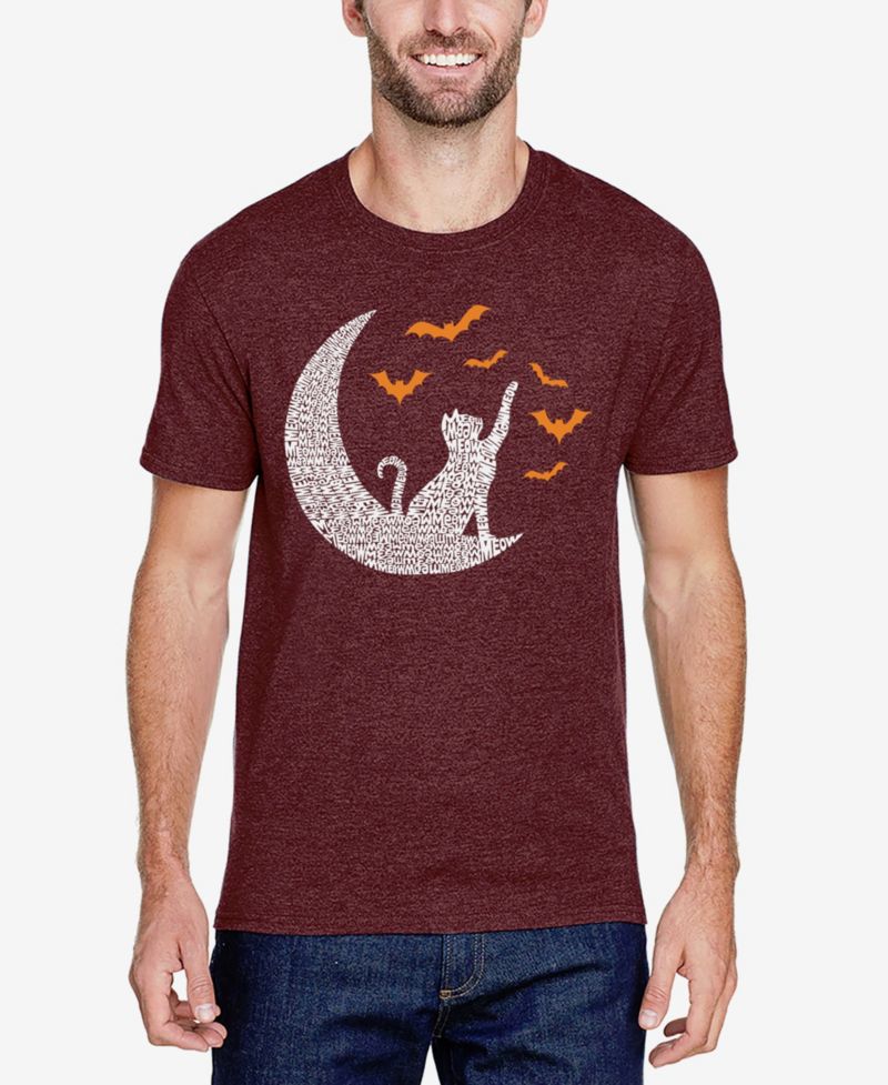 Men's Cotton/Poly Blend Word Art T-Shirt - Lunar Cat with Bats