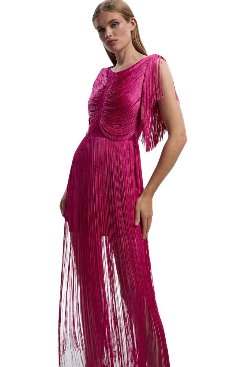 Women's Maxi Draped Fringe Knitted Mini Dress