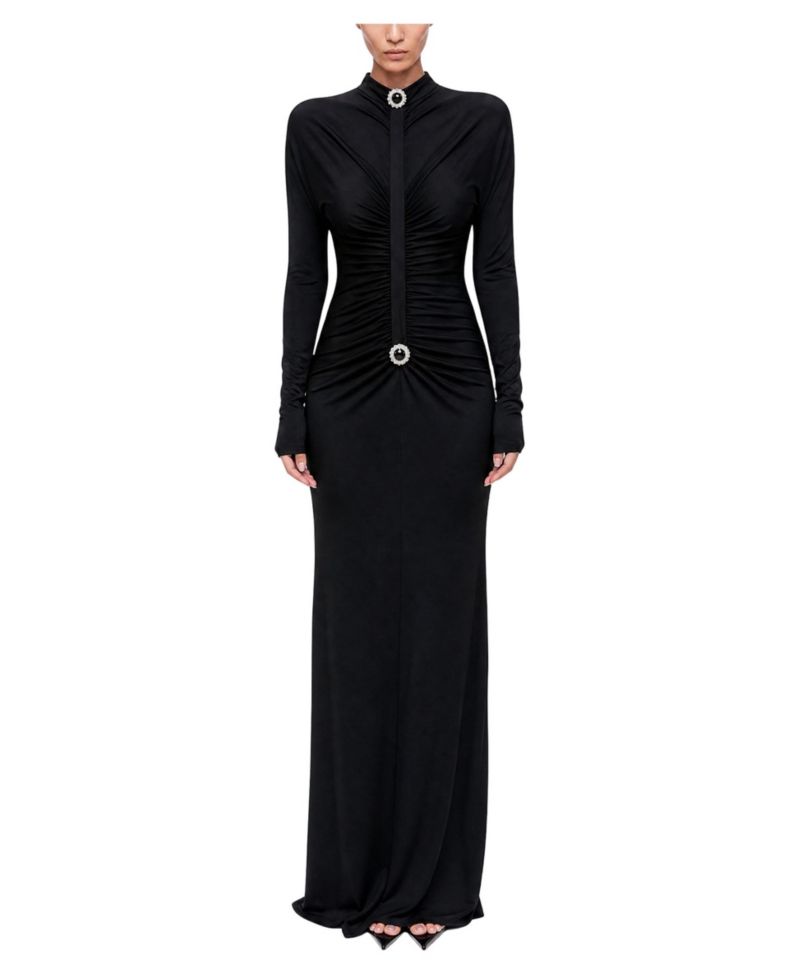 Women's Stone Drape Detailed Wedding Guest Open-Back Maxi Dress
