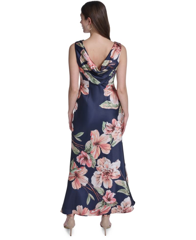 Women's Sleeveless Drape Neck Printed Gown